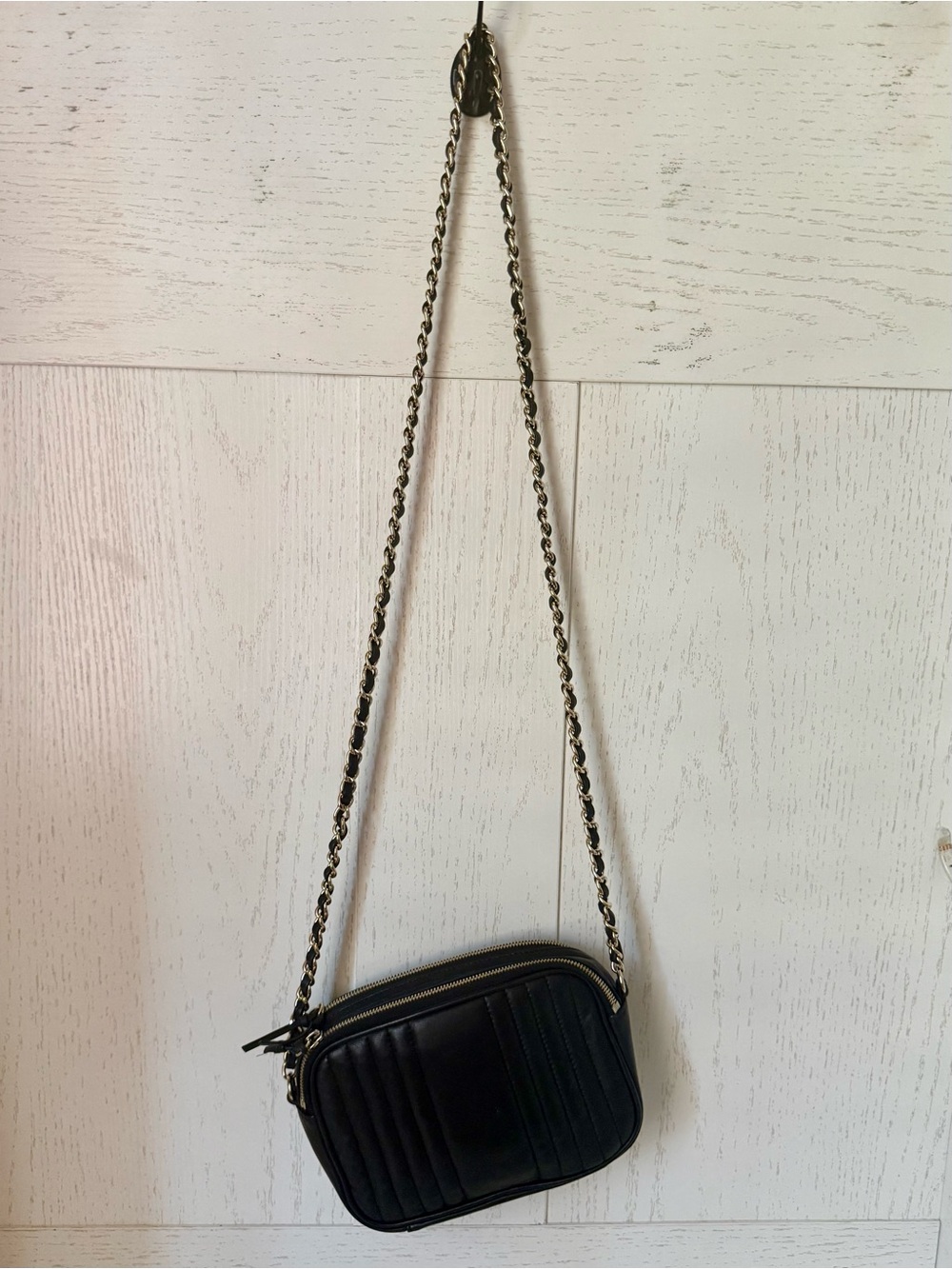 Mark & Graham Black Quilted Leather Crossbody with Chain Strap